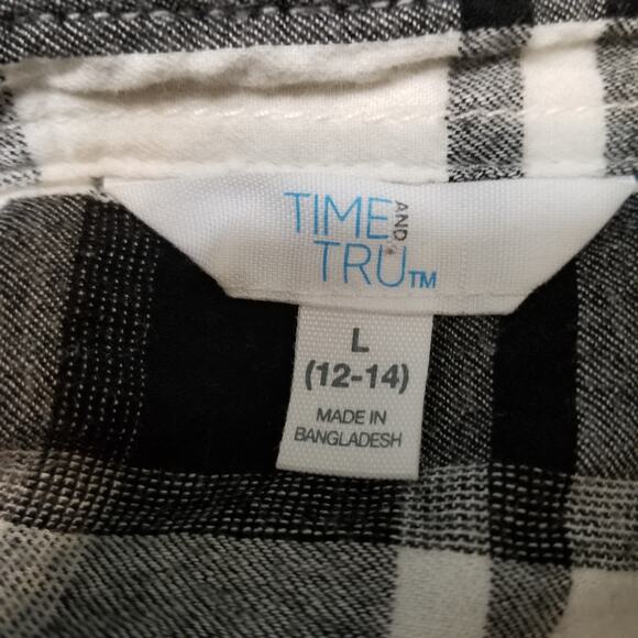 Time & True Black, Gray & White Flannel Plaid Button Up Long Sleeves Shirt Sz L - Picture 8 of 10